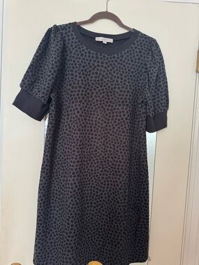 LOFT Black Dot-Print Midi Dress, size large